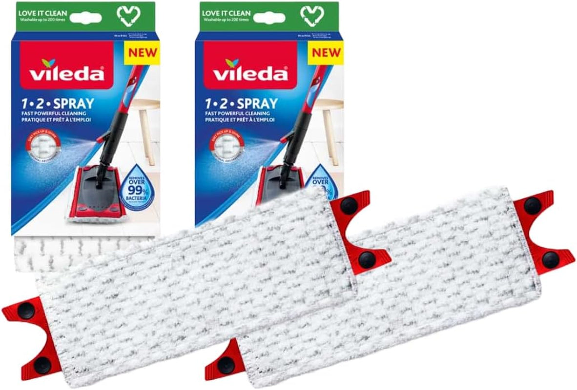 Vileda 1-2 Spray Mop, Microfibre Flat Floor Spray Mop with Extra Head Replacement, Set of 1X Mop and 1X Refill