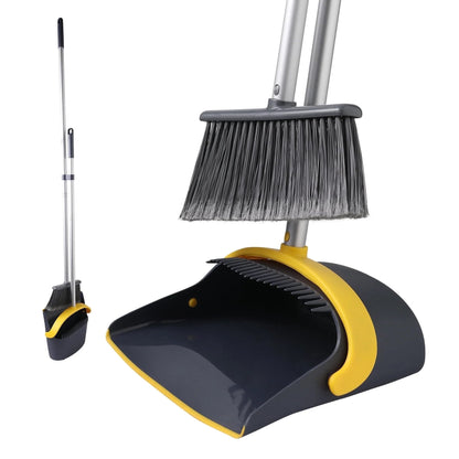 Eyliden Broom and Dustpan Combo Set, Self-Cleaning with Dustpan Teeth, Pet Hair Removal Broom, Stand Up, Extendable to 52" Broom, Dark Grey