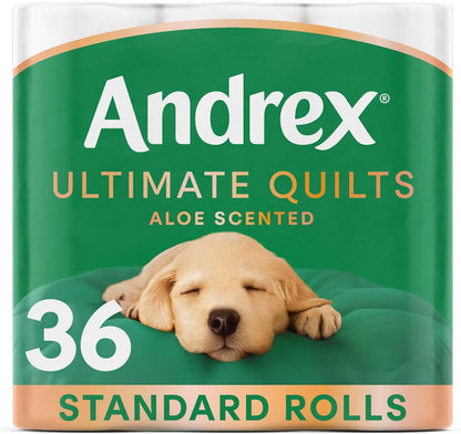 Andrex Ultimate Quilts Toilet Tissue 36 Rolls, Air Pocket Technology for Soft, Thick Sheets - Bulk Pack of 36 Quilted Toilet Rolls, FSC Certified