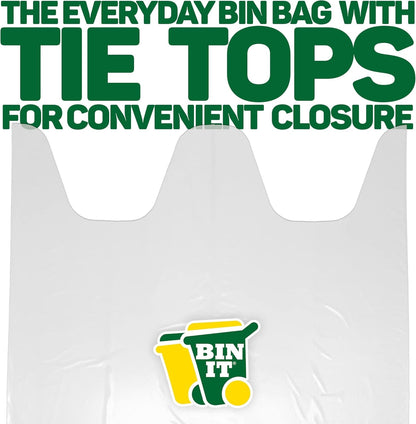 BIN IT 40 Clear Large 70L Strong & Secure, Tie Top, Recycling Sacks, Bin Bags, Bin Liners, Refuse Sacks, Recycled, Tear Resistant, 120 Gauge - 30 Μm, Perfect for Everyday Use