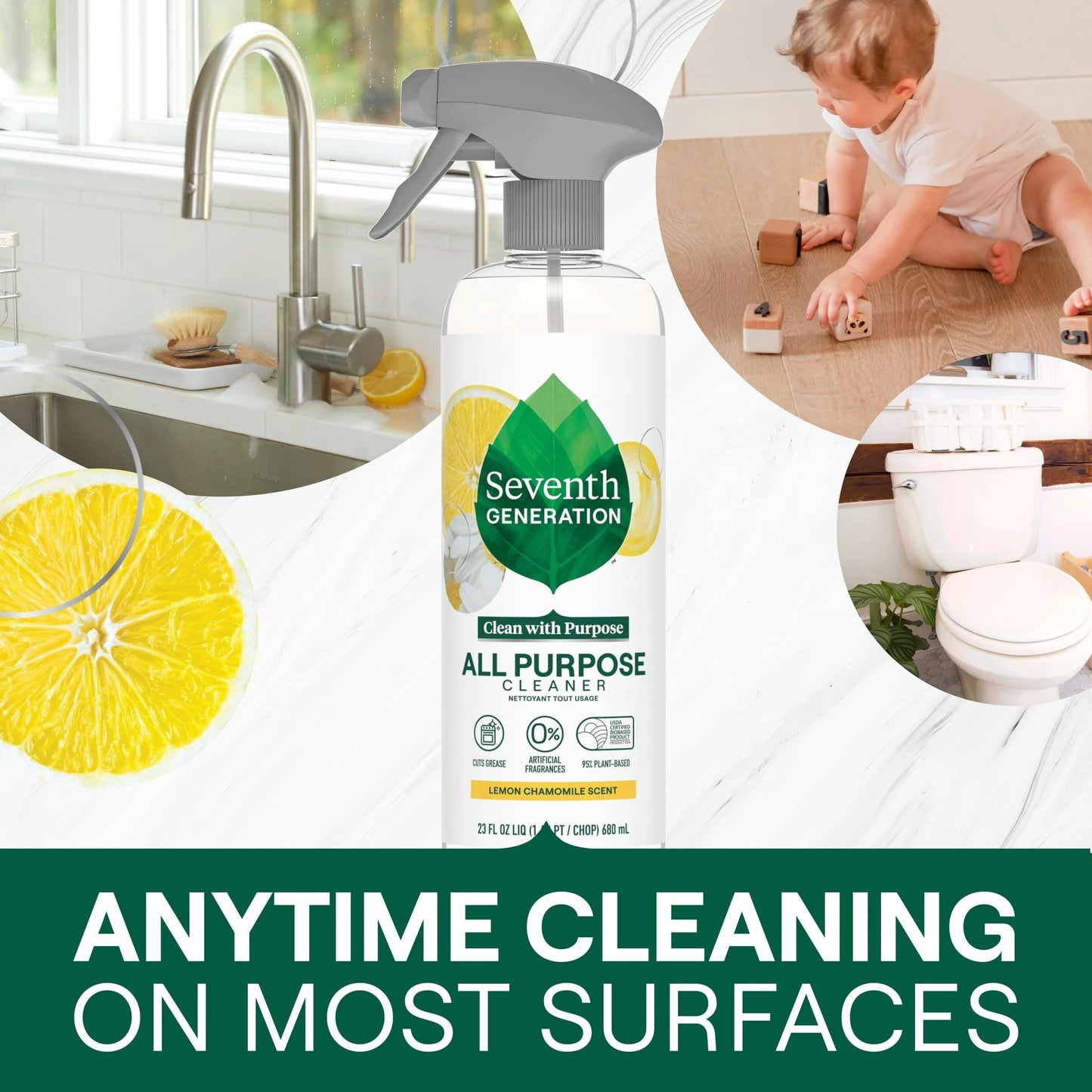 Seventh Generation All Purpose Surface Cleaner, Lemon Chamomile Citrus, 23 Oz