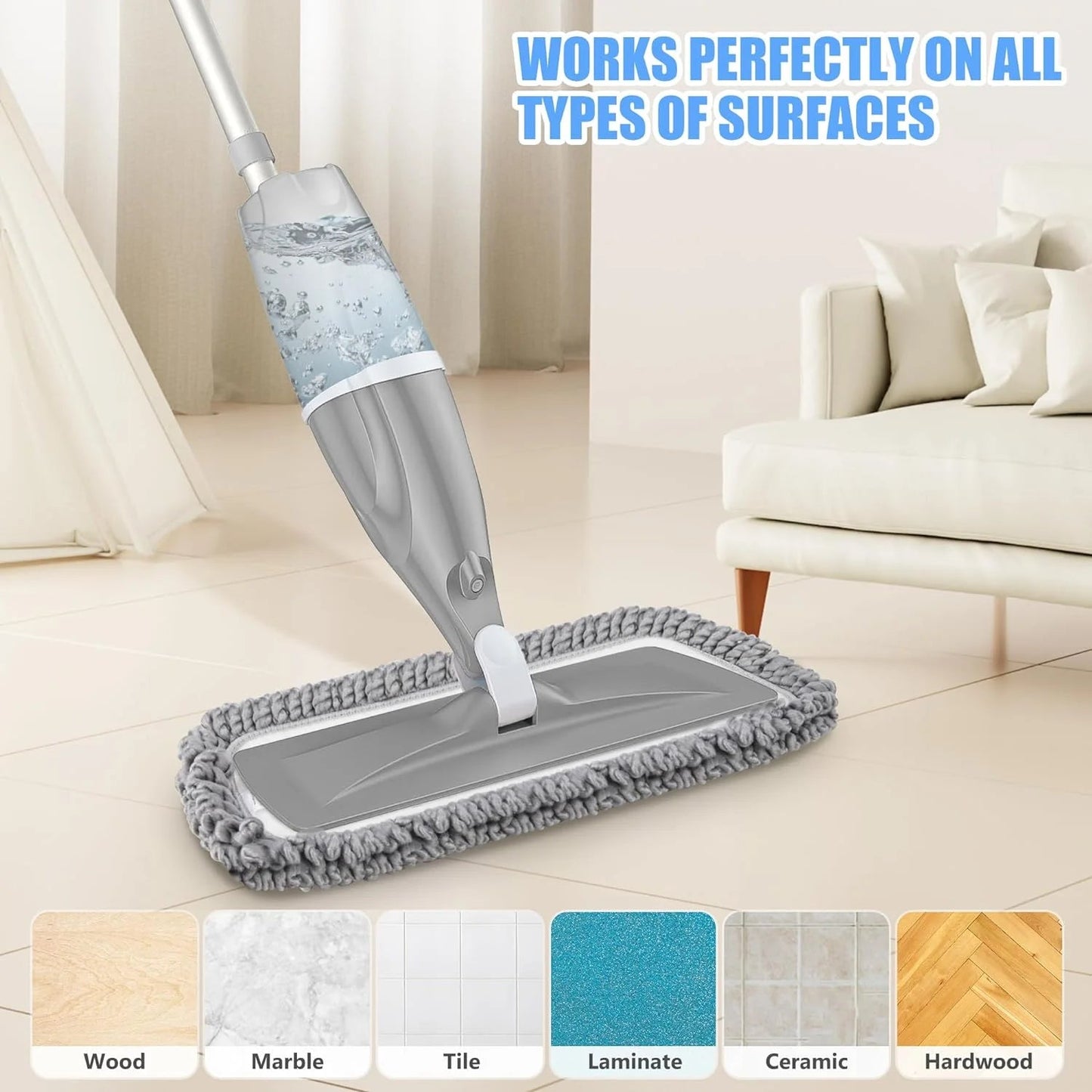 SUPTREE Floor Spray Mop with Washable Mop Pads Refillable Spray Bottle Mop for Hardwood Wood Kitchen Laminate Floor Cleaning