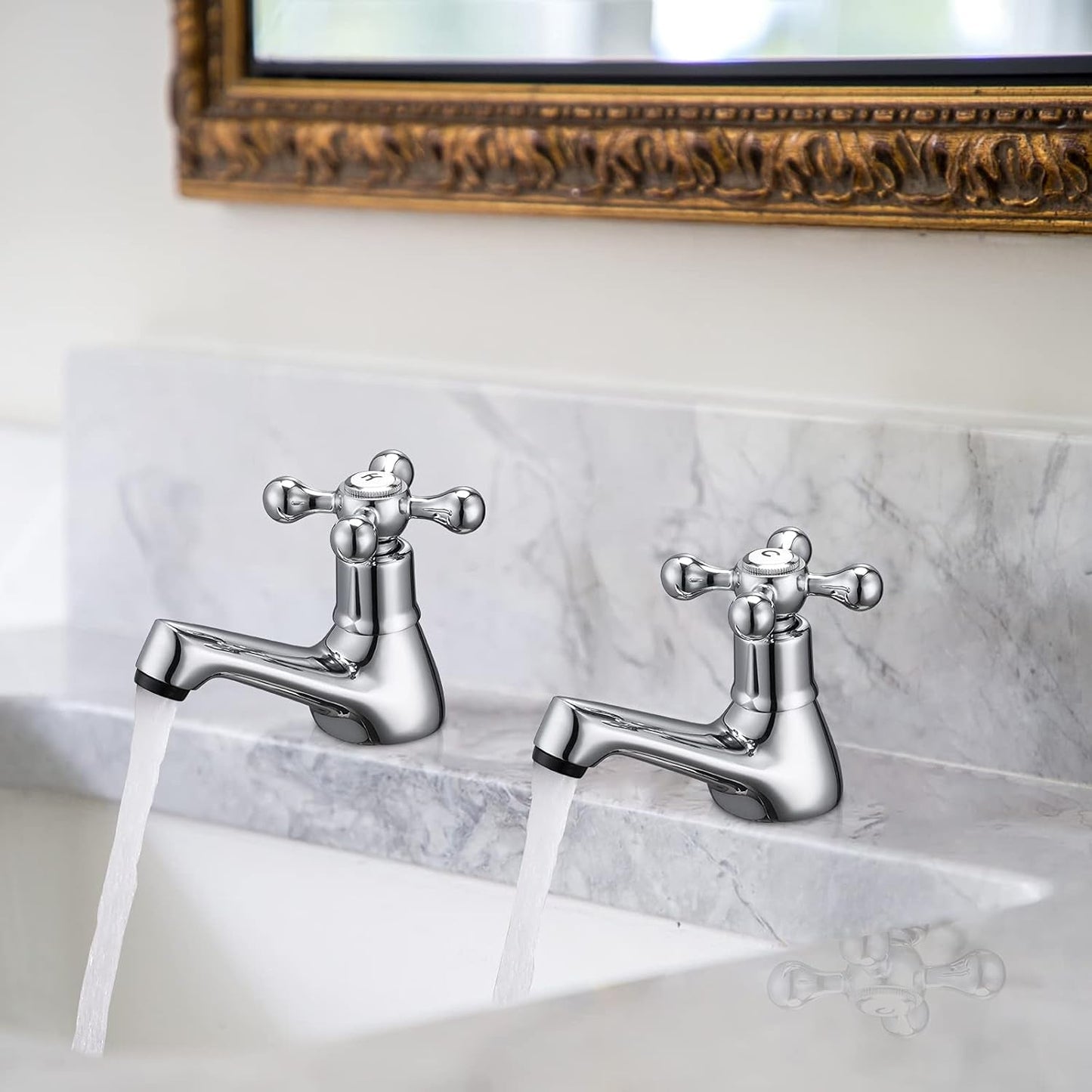 Wasserrhythm Basin Taps Pair Bathroom Sink Taps Mixers Victorian Traditional Chrome Brass Cross Lever Wash Basin Tap