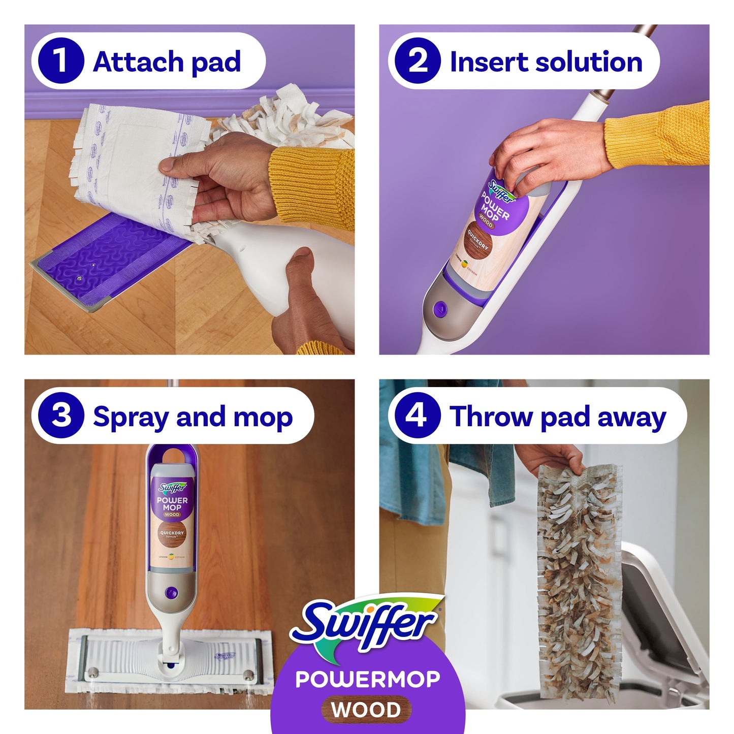 Swiffer Power Mop Wood Mop Kit for Floor Cleaning, Lemon Scent