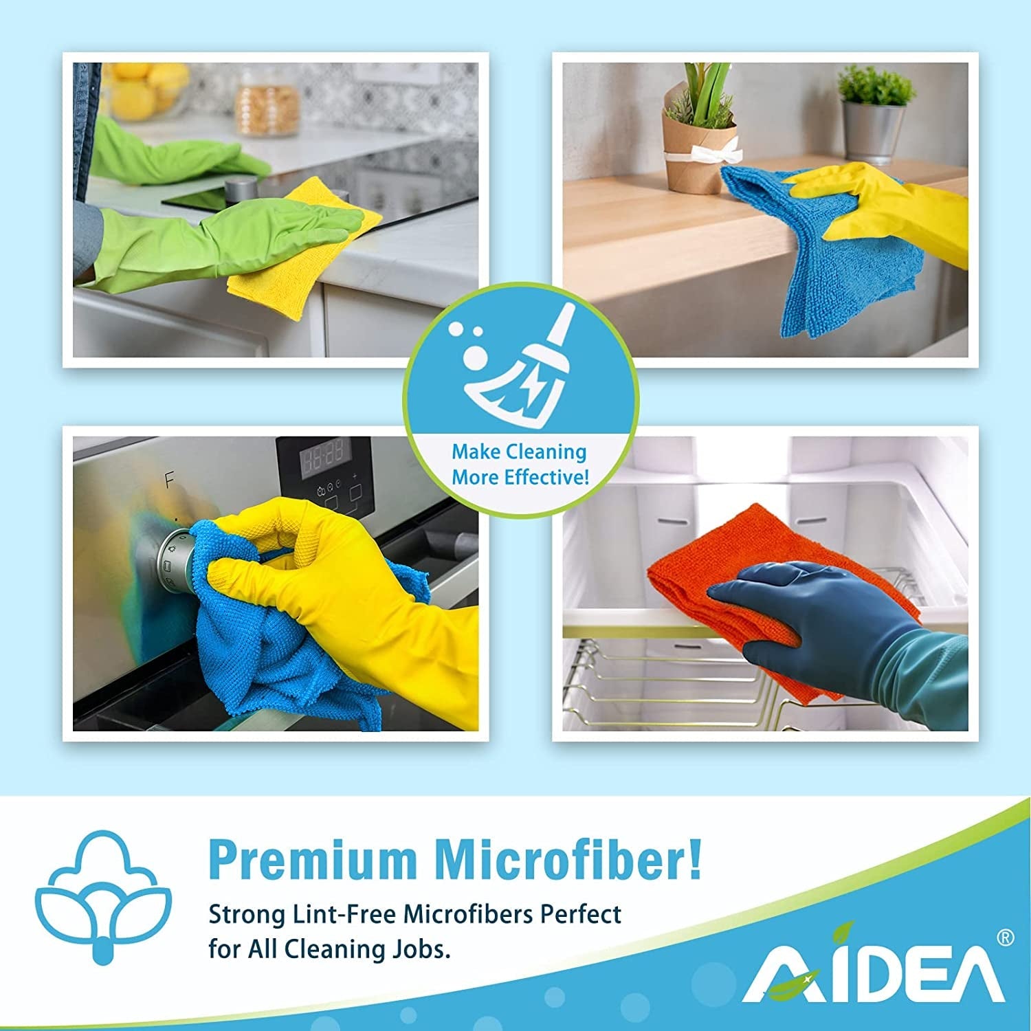 AIDEA Microfibre Cloth Pack of 8, Multifunctional Reusable Cleaning Cloths, Lint Free Streak Free Washable Cloth Duster for House, Kitchen, Car, Motorbike, Windows 30 X 30 Cm