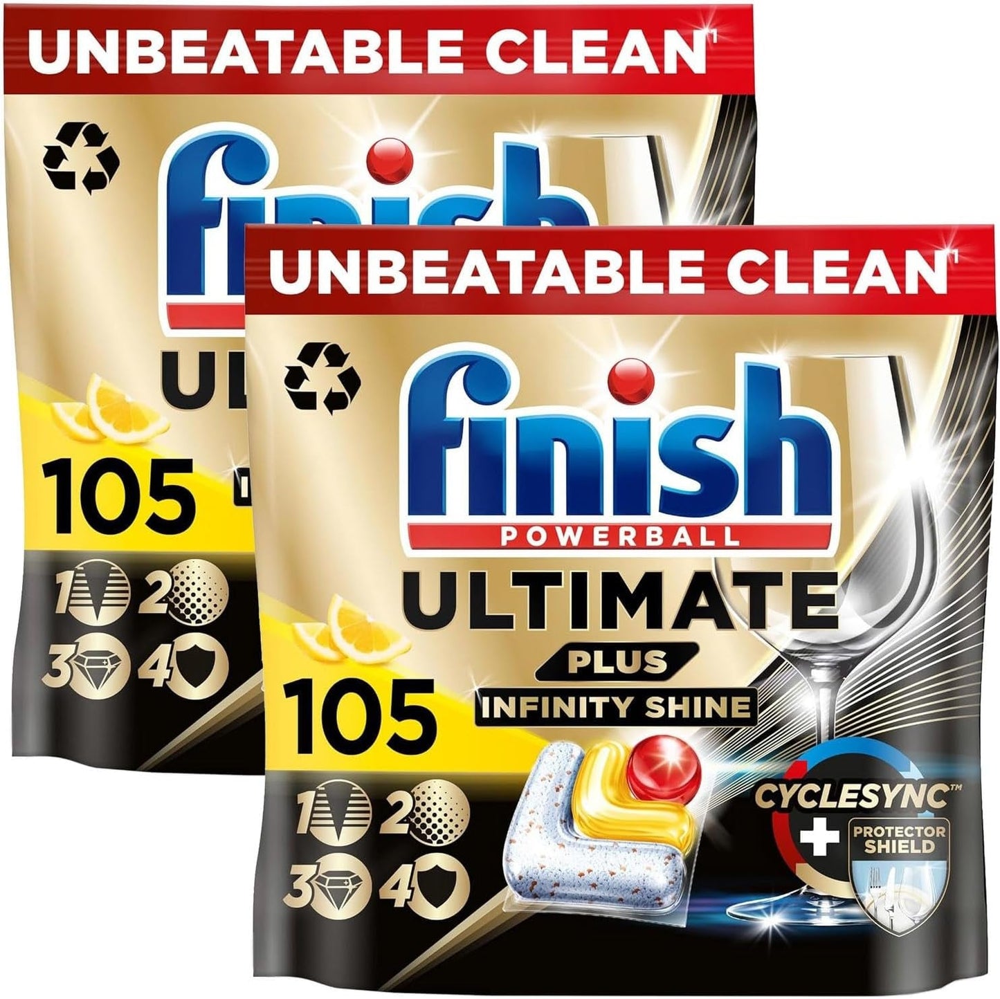 Finish Ultimate plus Infinity Shine Dishwasher Tablets Bulk | Scent : Lemon | Size: 105 Dishwasher Tabs |For Superb Clean and Diamond Shine, Packaging May Vary