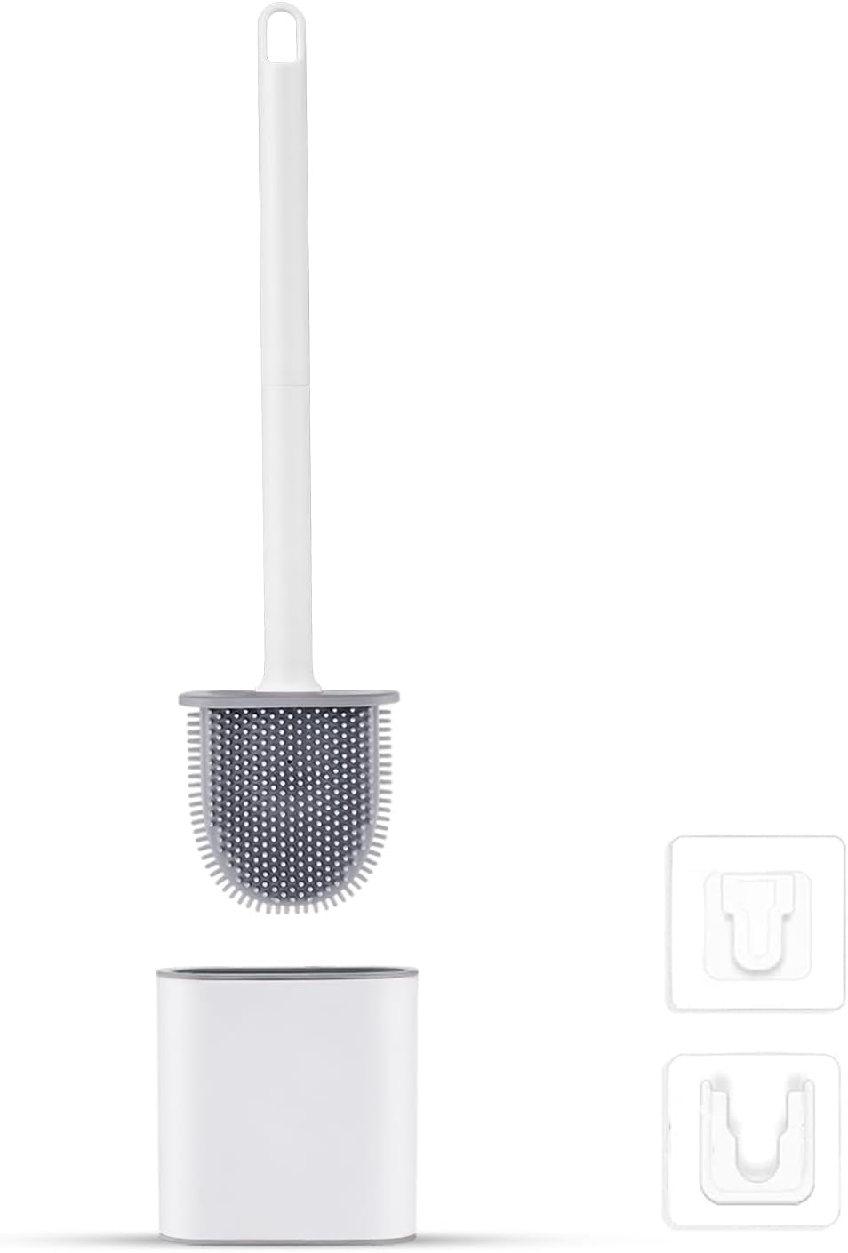 Ibergrif M34151-3 Toilet Brushes & Holders, Deep Cleaner Silicone Toilet Brush, Flat Toilet Brush with Long Handle, Quick Drying Loo Brush and Holder for Bathroom, Base Flooring/Wall Mounted, White