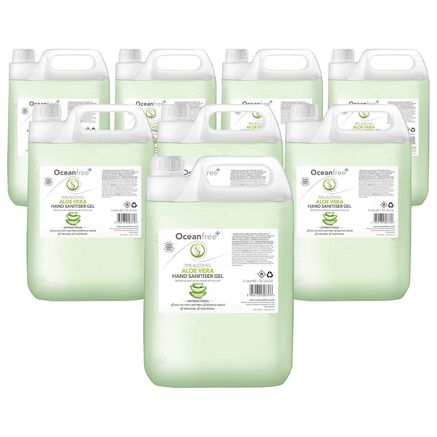 Aloe Vera Hand Sanitiser Gel - 5L Litre - 70% Alcohol - Made in the UK (Single)