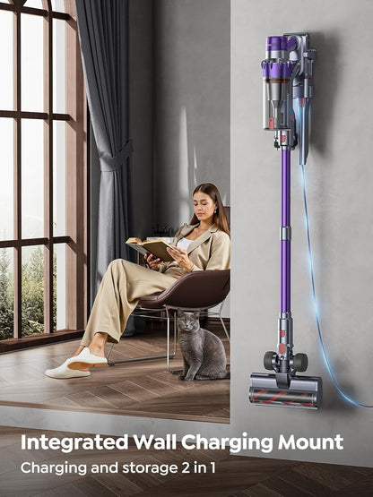 SMOTURE Cordless Vacuum Cleaner, 550W 45KPA Stick Vacuum with Touch Screen, up to 60 Mins Runtime, Self-Standing Vacuum with Auto Mode, Lightweight Vacuums for Hardwood Floor Carpet Car Pet Hair