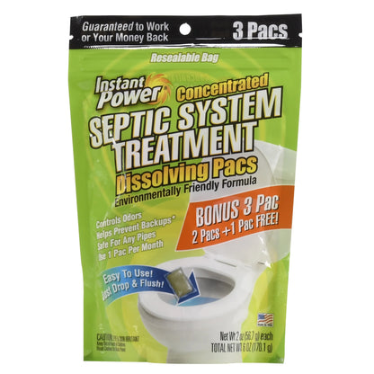 Instant Power Concentrated Septic System Treatment Dissolving Pacs, 3 Pac