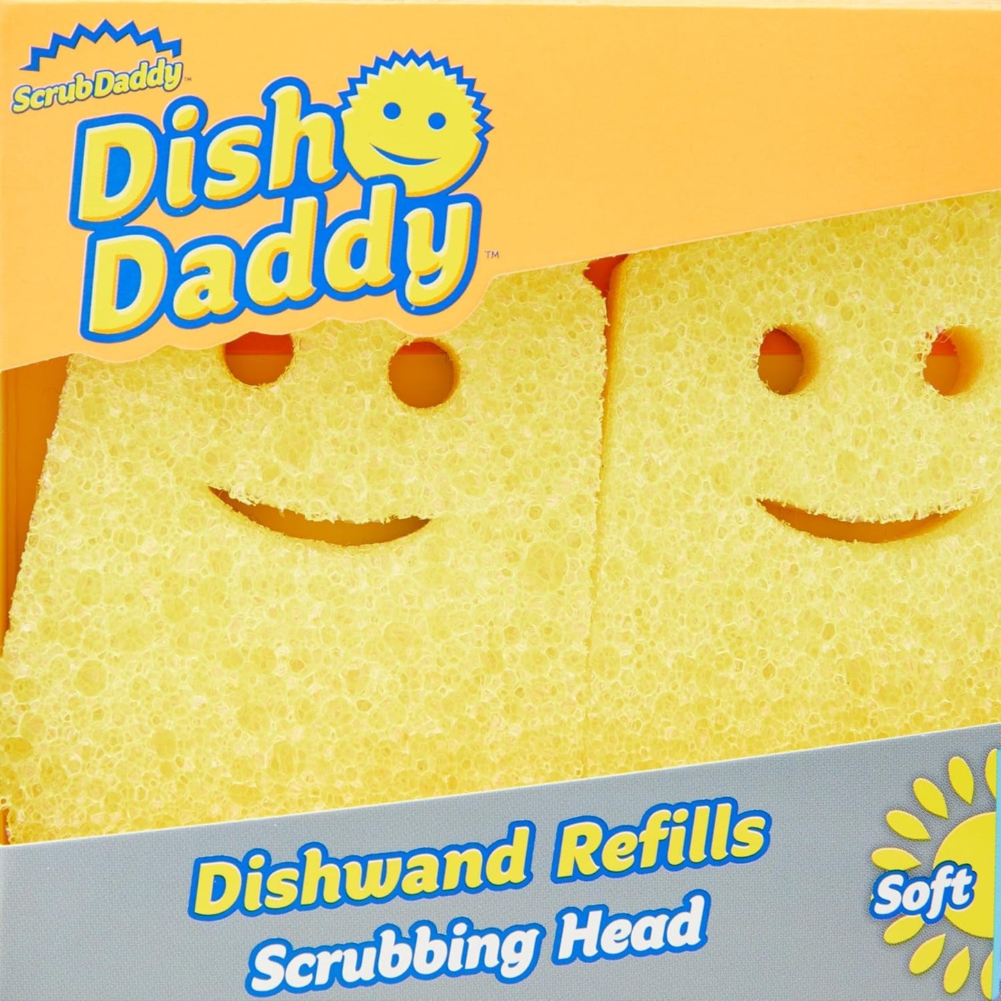 Scrub Daddy Dish Wand Scrubbing Brush Replacement Heads, Soap Dispensing Brushes, Texture Changing Washing up Sponges, Detachable Dish Daddy Head Sponge Refills, Yellow 2 Pack