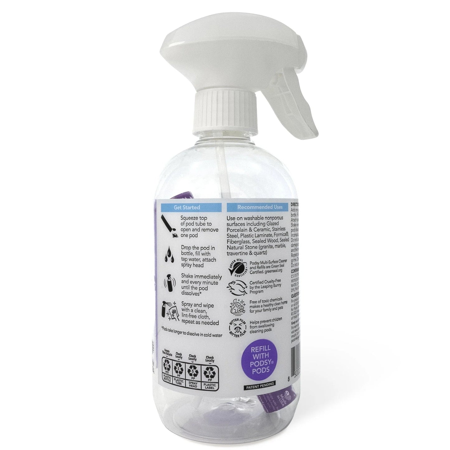 Podsy Multi-Surface Cleaning Set, 16 Fl Oz Bottle and 3 Refill Pods Make 48Oz, Just Add Water, Lavender Bloom Scent