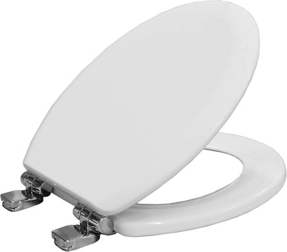 BEMIS Chicago Ultra-Fix White Toilet Seat. Wooden Toilet Seat with Water Based Paint for Easy Clean. Non Slip Toilet Seat with Adjustable Plastic Hinges, Universal & Easy Installation, White