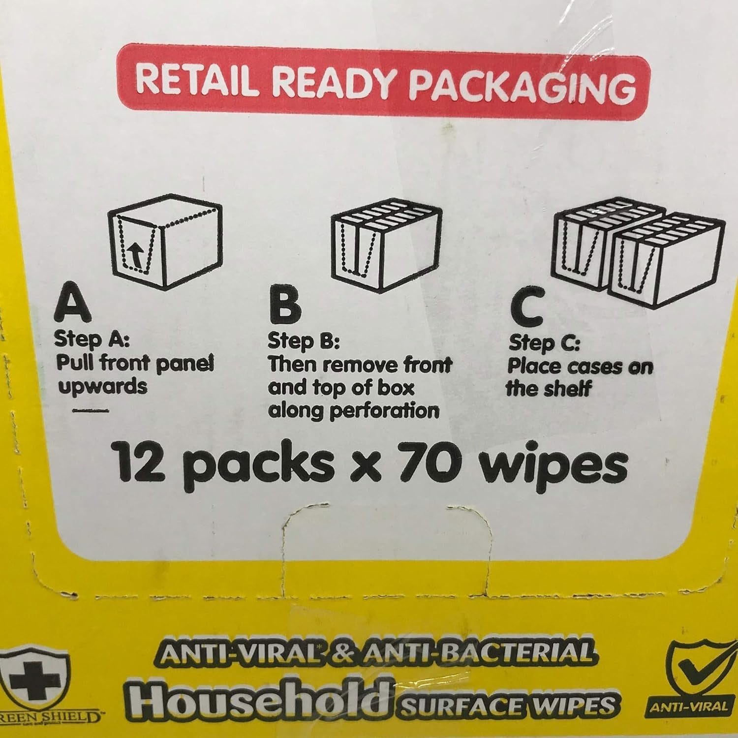 Greenshield Antibac Household Surface Wipes Box,70 Wipes Each 70 (Box of 12)