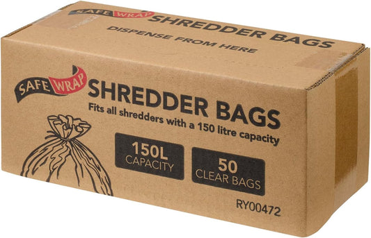 Safewrap Shredder Bags, 150L Capacity | Pack of 50 | Durable, High-Density Polythene | Handy Dispenser Box