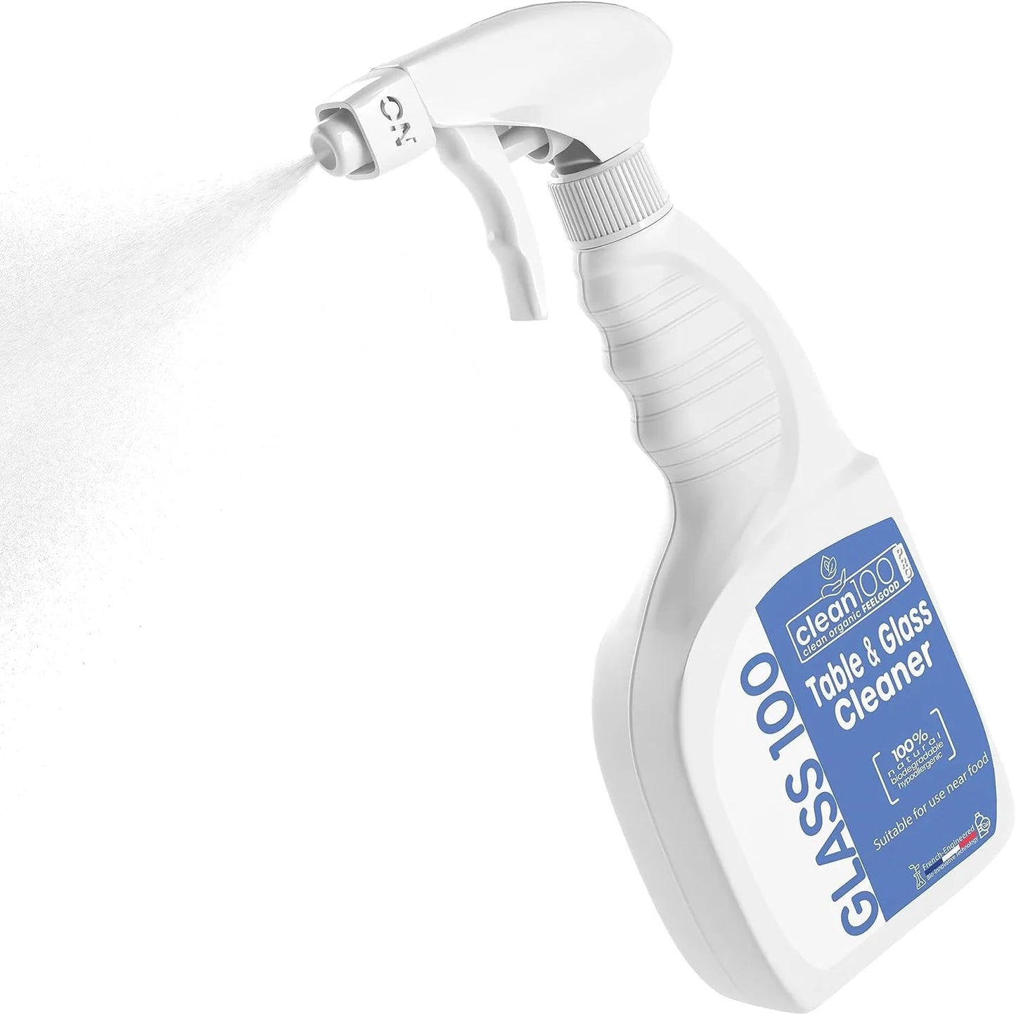 Clean 100 Table & Glass Cleaner Spray Unscented 100% Natural Cleaner for Shower Mirror, 750 Ml