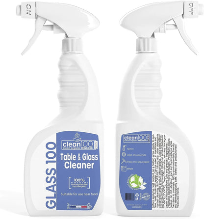 Clean 100 Table & Glass Cleaner Spray Unscented 100% Natural Cleaner for Shower Mirror, 750 Ml