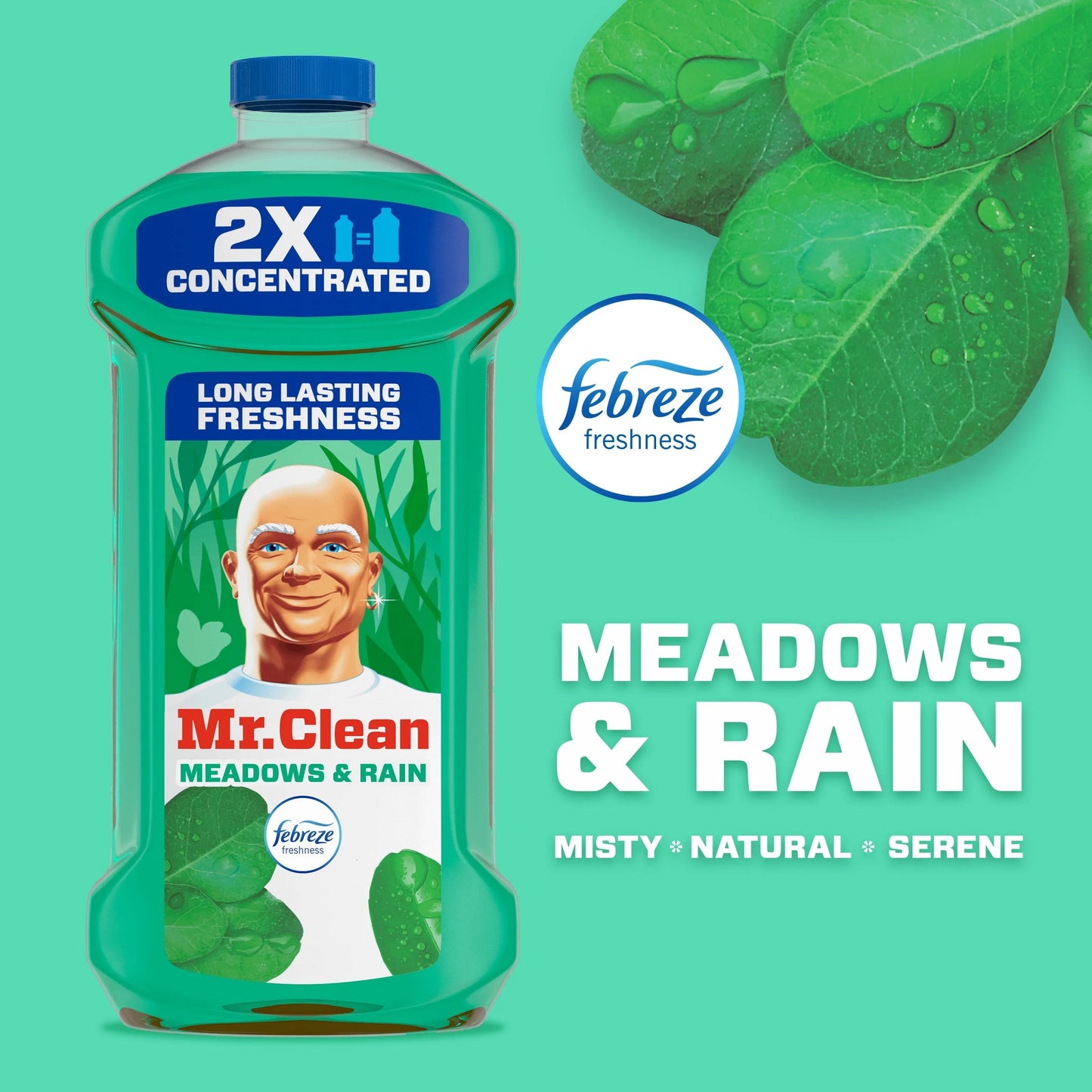 Mr. Clean 2X Concentrated Multi Surface, All Purpose Cleaner, Febreze Meadows & Rain Scent, 41 Fl Oz