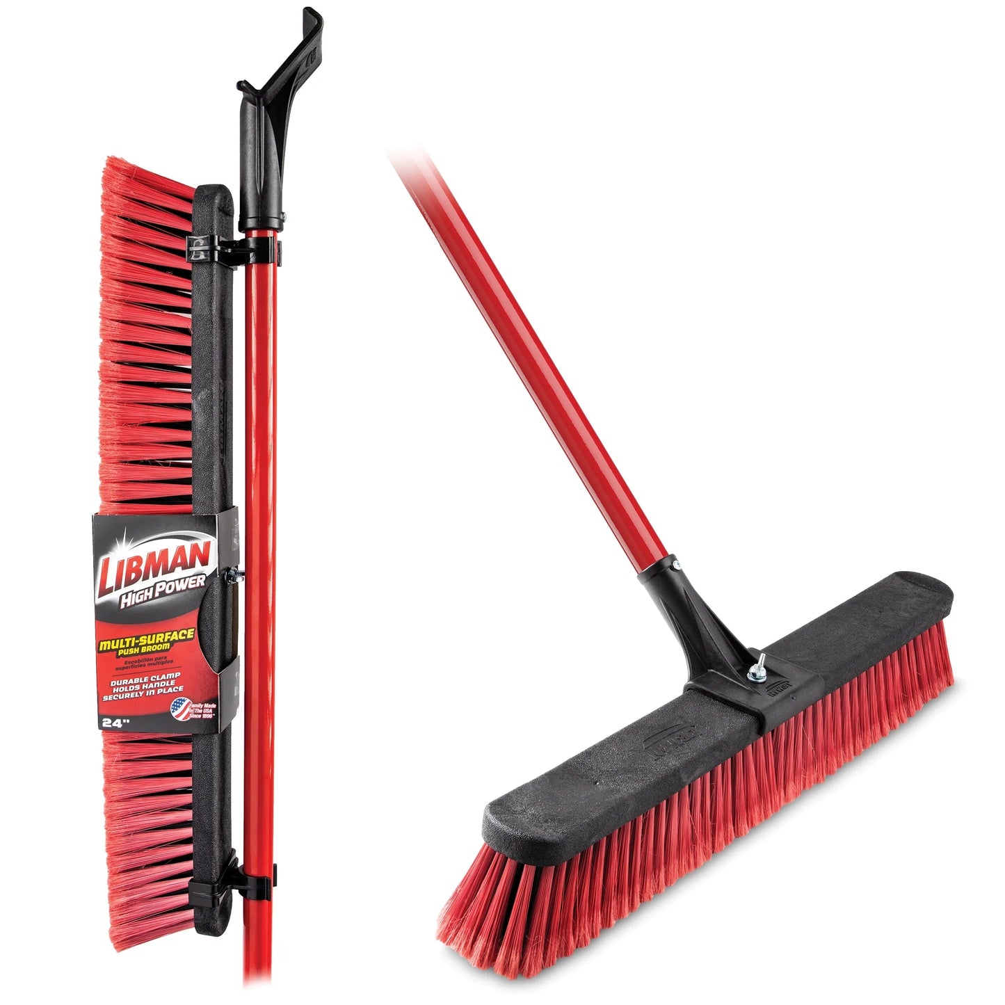 Libman Push Brooms 24 In. Multi-Surface Red & Black Heavy Duty Steel Handle