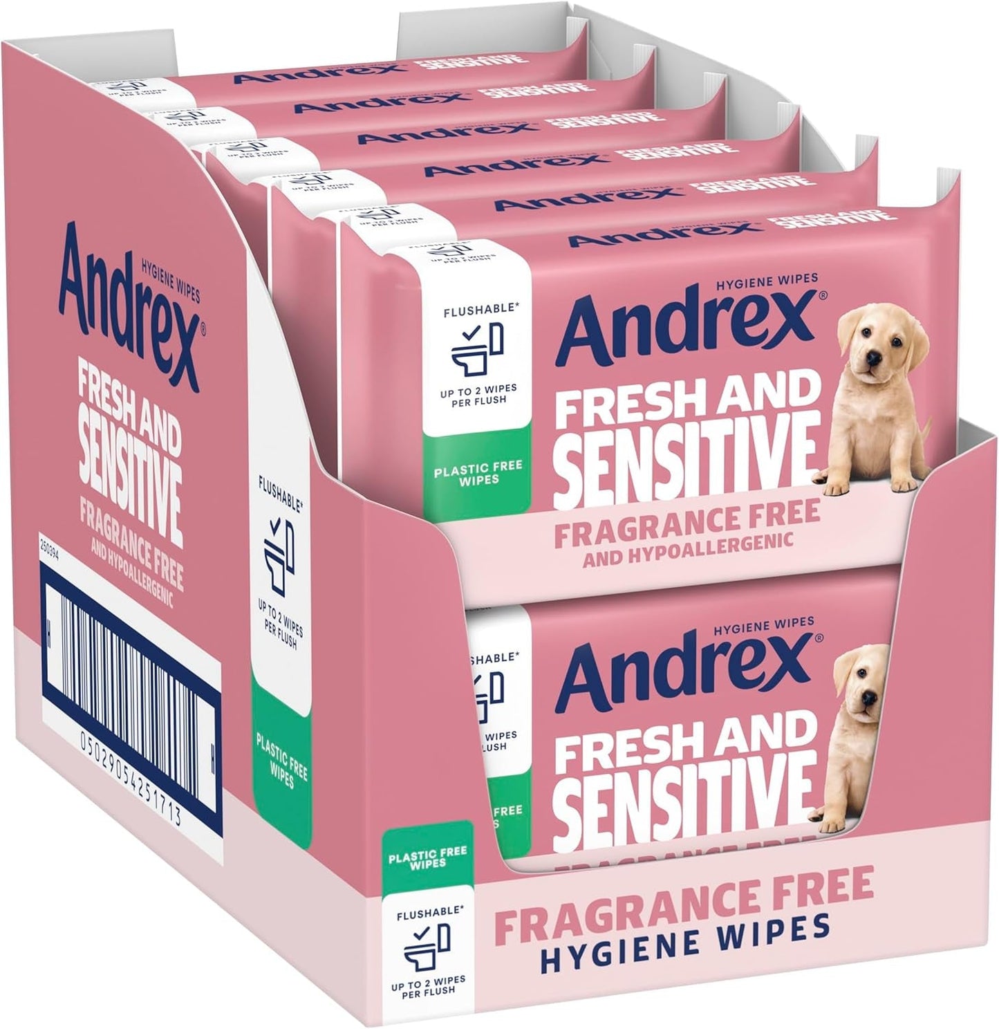 Andrex Fresh and Sensitive Hygiene Wipes, 12 Pack; Flushable Moist Toilet Tissue, Hypoallergenic and Fragrance Free Wet Wipes for Sensitive Skin (Pack of 12), FSC Certified