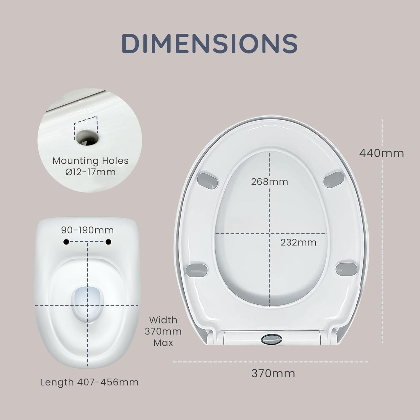 CUQOO Oval Toilet Seat Soft Close with Quick Release Hinges - Adjustable White Seat for Modern Bathrooms, Durable Anti-Slip Easy-To-Clean and Universal Fit Design for Standard O-Shape Toilets