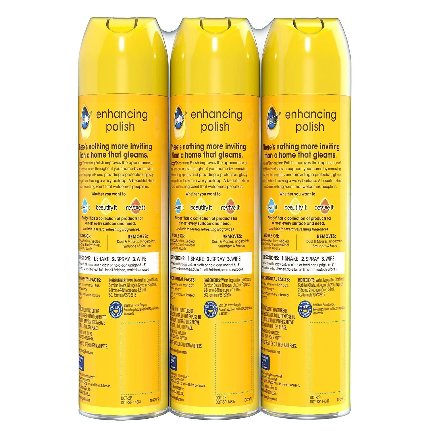 Pledge Beautify It Lemon Enhancing, Clean Furniture Polish, Spray 3 Pk, 14.2 Oz