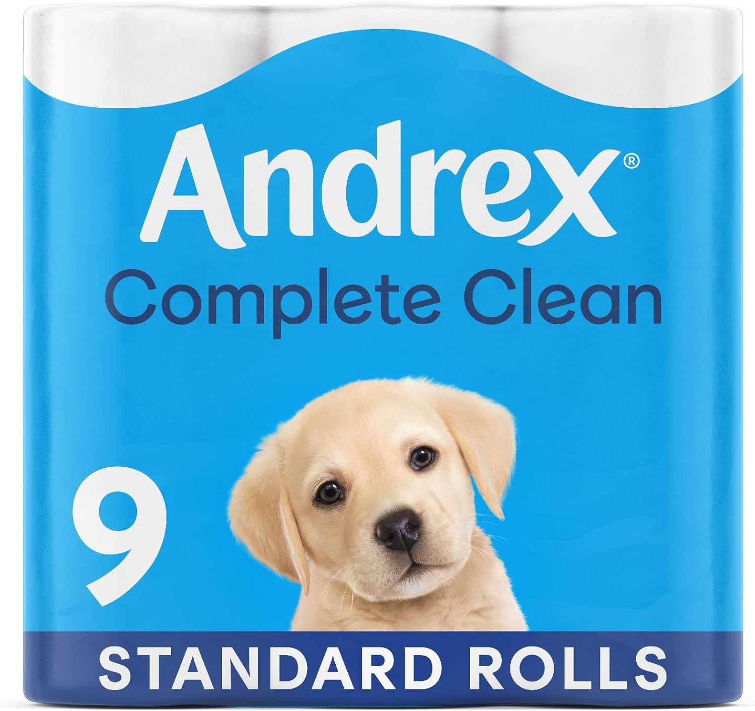 Andrex Complete Clean Toilet Tissue 9 Rolls (Previously Andrex Classic Clean) Unbeatable Toilet Paper with Unique 3D Wave, FSC Certified