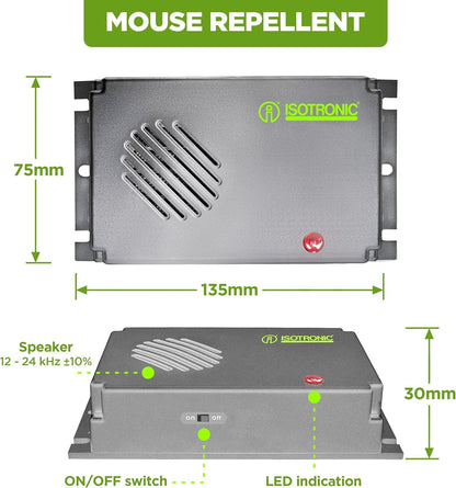 ISOTRONIC Set of 2 Mouse Rat Repellent Ultrasonic Battery Operated Outdoor/Indoor/Garden No Mice Rodent