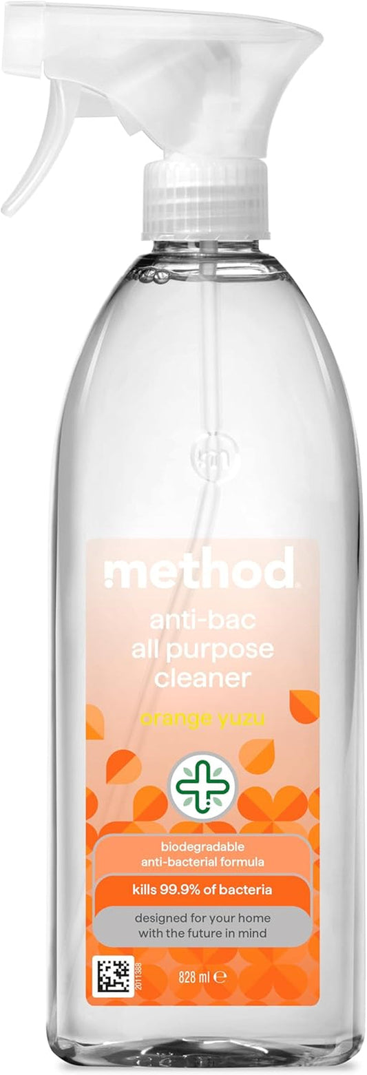 Method Antibacterial Spray, All Purpose Cleaner, Powerful Formula Kills 99.9% of Bacteria, Orange Yuzu, Pack of 1, 828 Ml