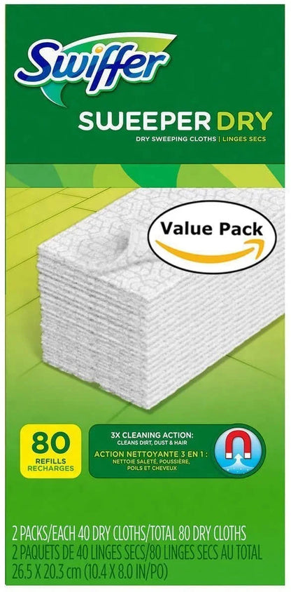 Swiffer Sweep + Mop, Dry Pads Refill, Floor Cleaner, Cleaning Cloths, Unscented, 52Ct