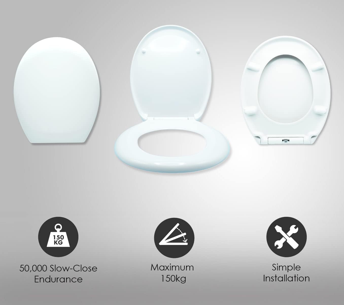 AQUALONA® Luxury Duroplast Toilet Seat – Incredibly Strong and Durable - Oval, Soft Close - Ceramic Appearance - Scratch Resistant - One Button Hinge Release for Quick Cleaning, Easy Install (White)