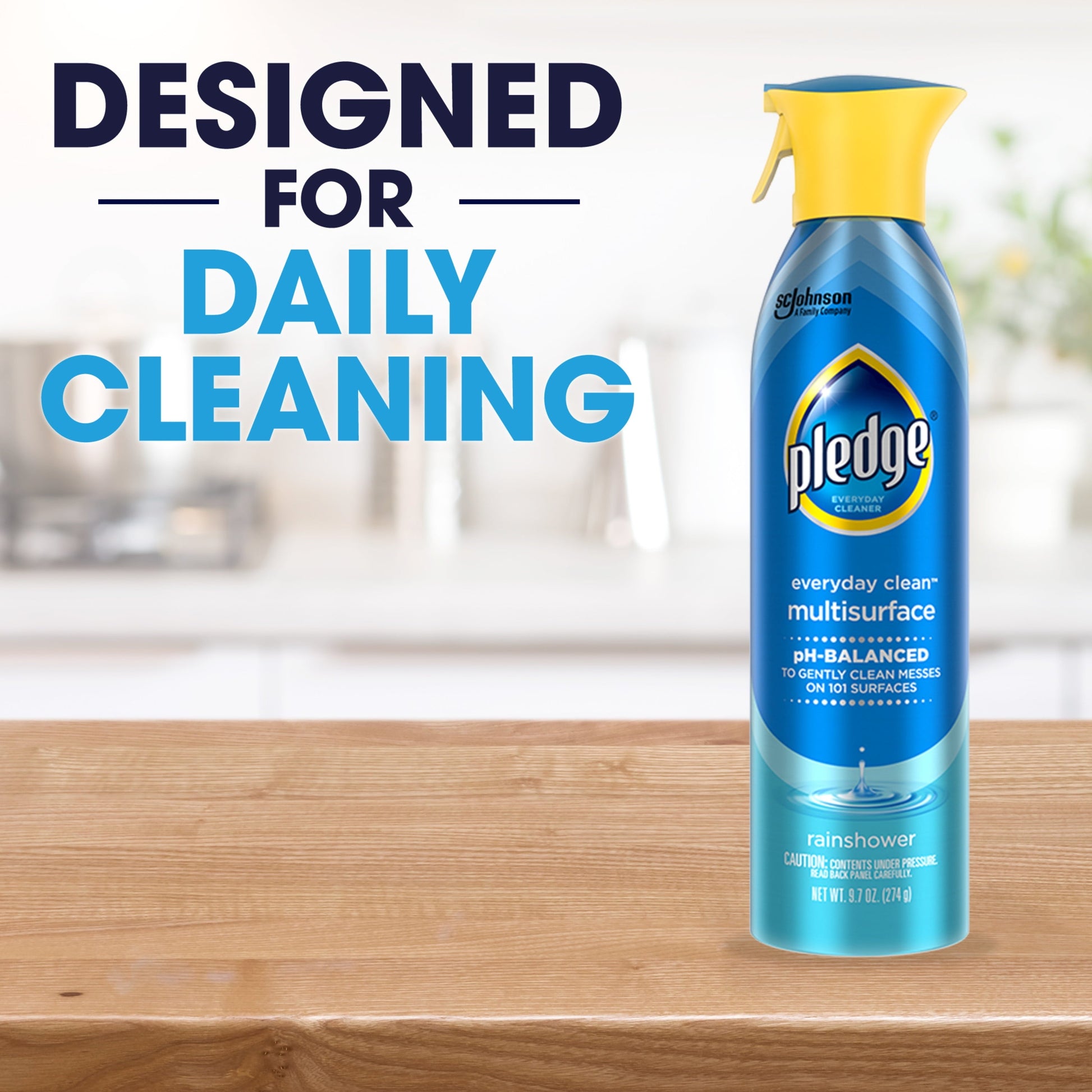 Pledge® Multi Surface Cleaner, Everyday Cleaner™, Aerosol, Rainshower Scent, 9.7 Oz