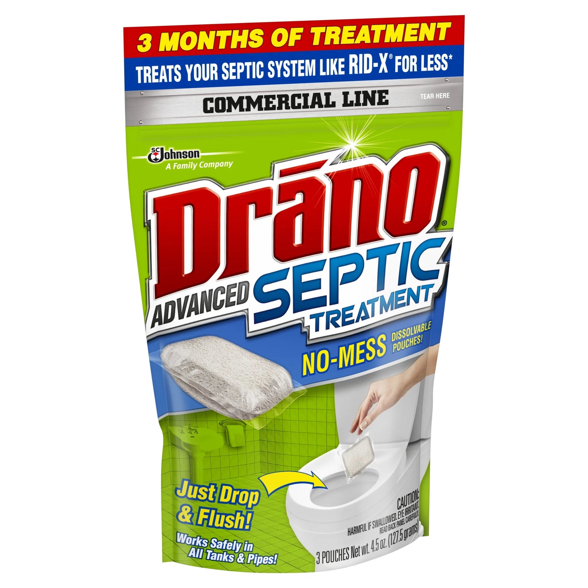 Drano Advanced Septic Treatment, Monthly Flushable Septic Tank Enzyme Care, 4.5 Oz, 3 Count