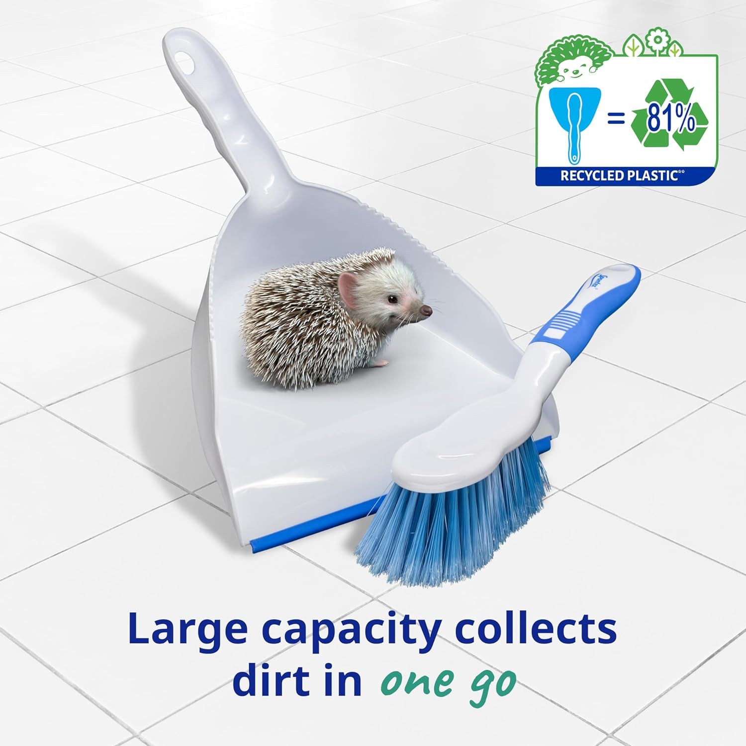 Spontex Dustpan & Brush Set | Large Capacity Dustpan | Durable Bristles & Easy-Sweep Rubber Blade | Compact Storage | Lightweight Design