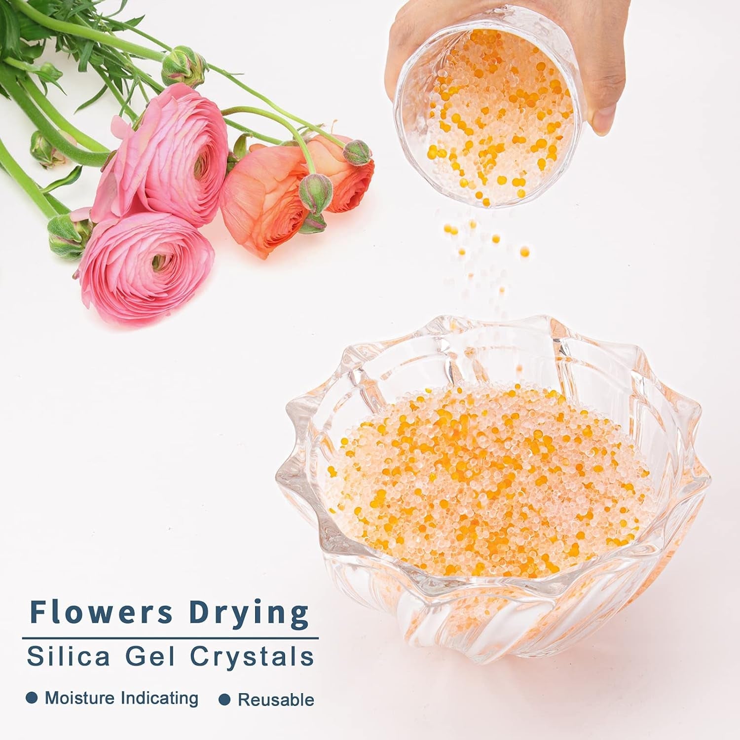 O2Frepak 4.4LBS (2KG) Silica Gel Flower Drying Crystals, Reusable Color Indicating Silica Gel Desiccant Beads Packs