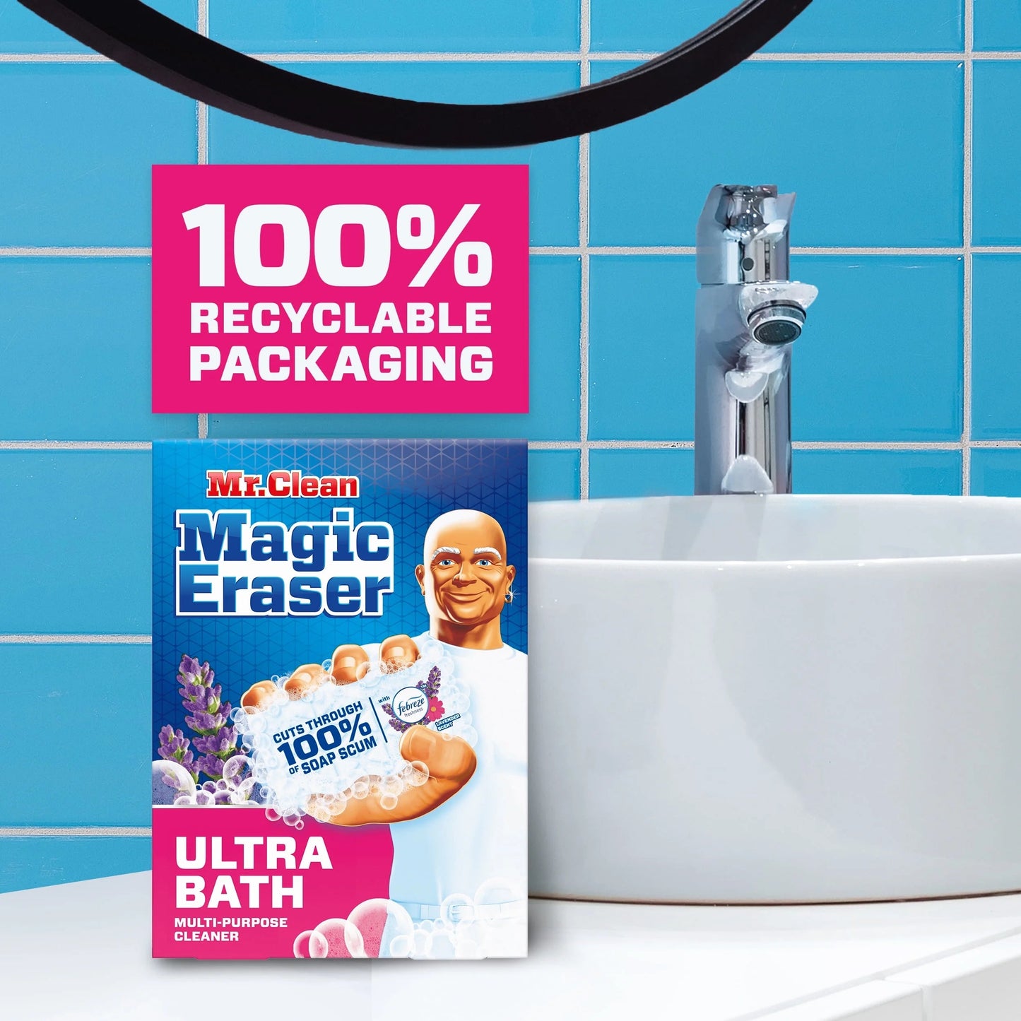 Mr. Clean Magic Eraser Ultra Bath Multi Purpose Cleaner for Bathroom, Soap Scum Remover for Shower, 5Ct