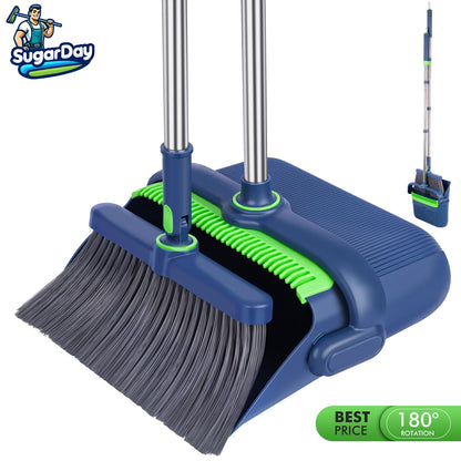 SUGARDAY Broom and Dustpan Combo Set for Home Floors Broom and Dust Pan Combo with Long Handle