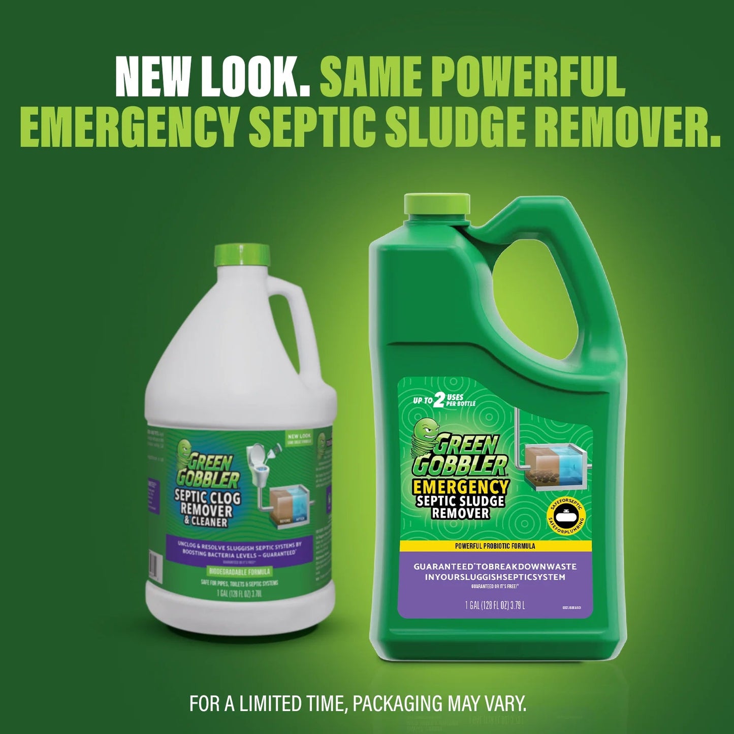 Green Gobbler Emergency Septic Sludge Remover - Safe for Pipes, Toilets, Maintain Healthy Septic Tank Bacterial Balance - 1 Gallon