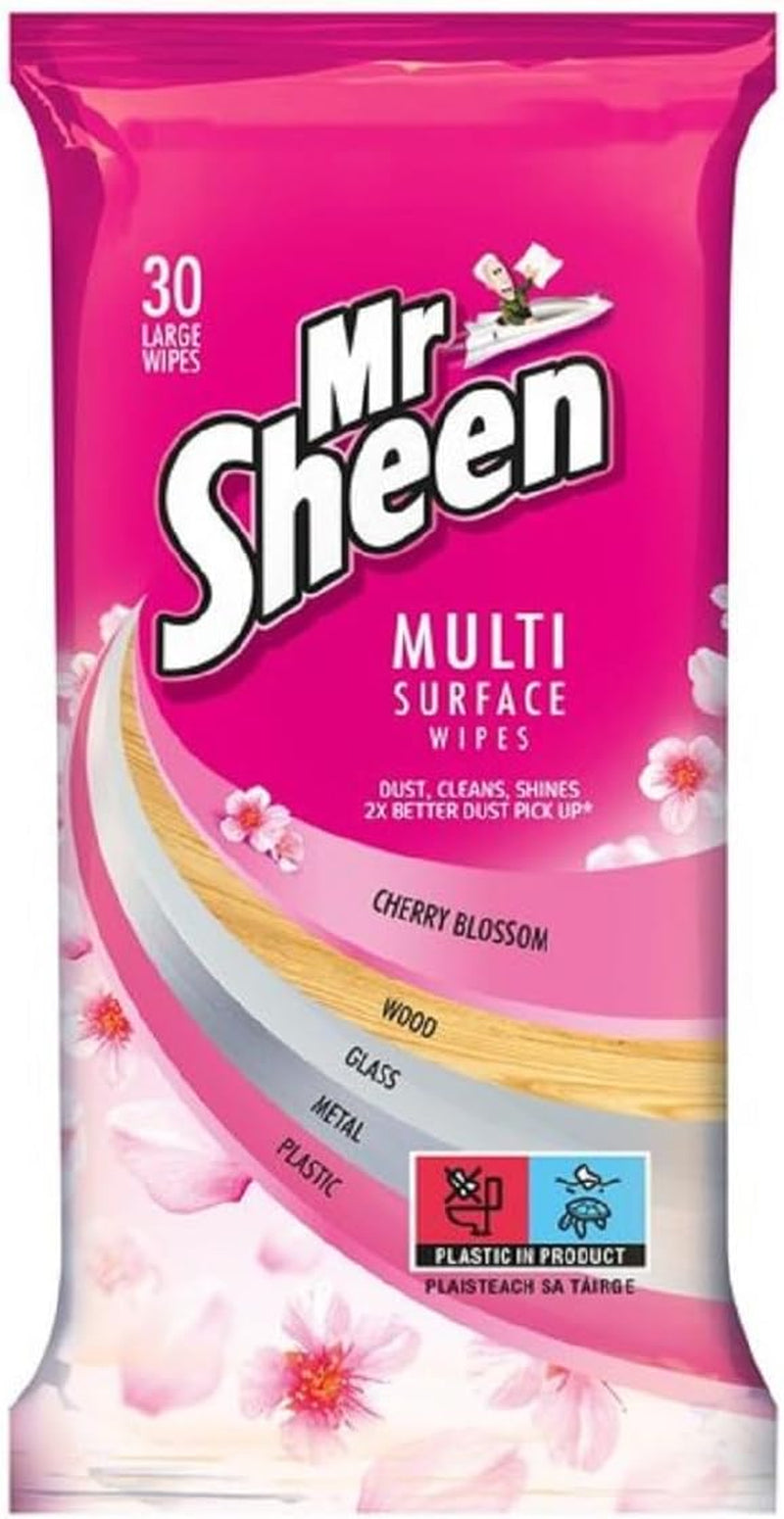 Mr Sheen Multi Surface Wipes L Clean & Dust Wood, Glass Metal & Plastic Surfaces L Scent:Cherry Blossom Size: Pack of 1