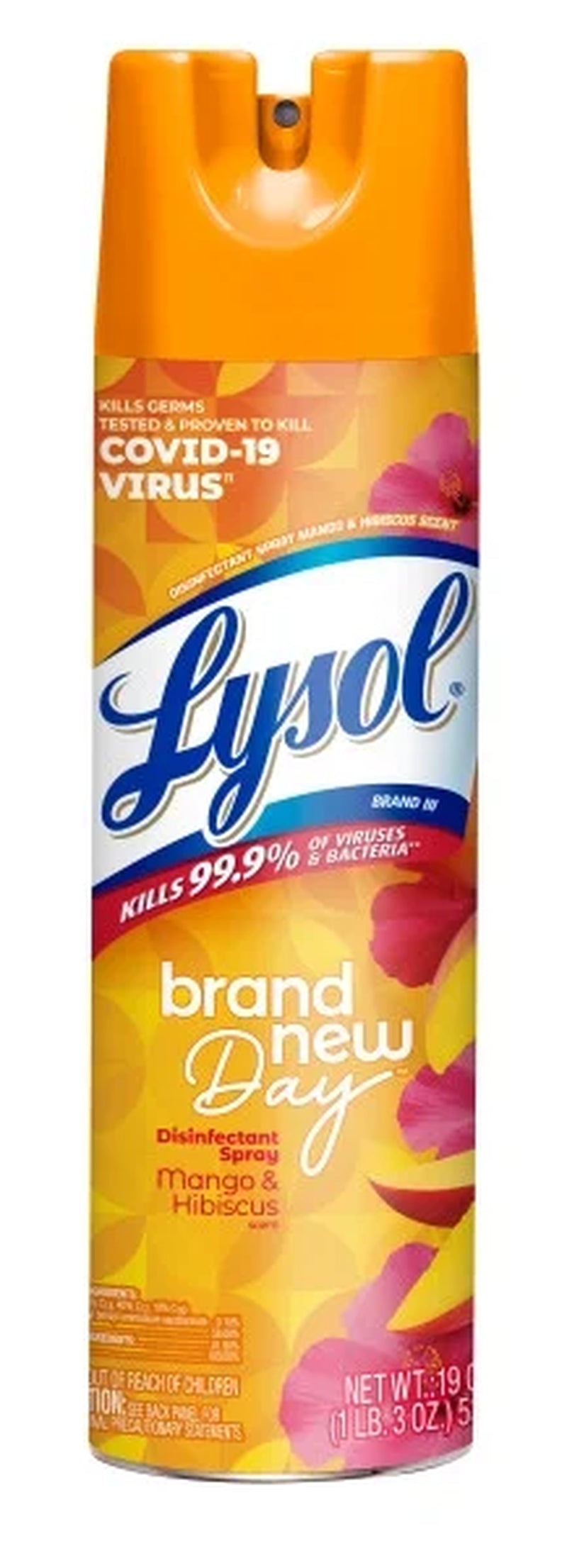 Lysol Disinfectant Spray, Sanitizing and Antibacterial Spray, for Disinfecting and Deodorizing, Brand New Day - Mango & Hibiscus, 19 Fl Oz.