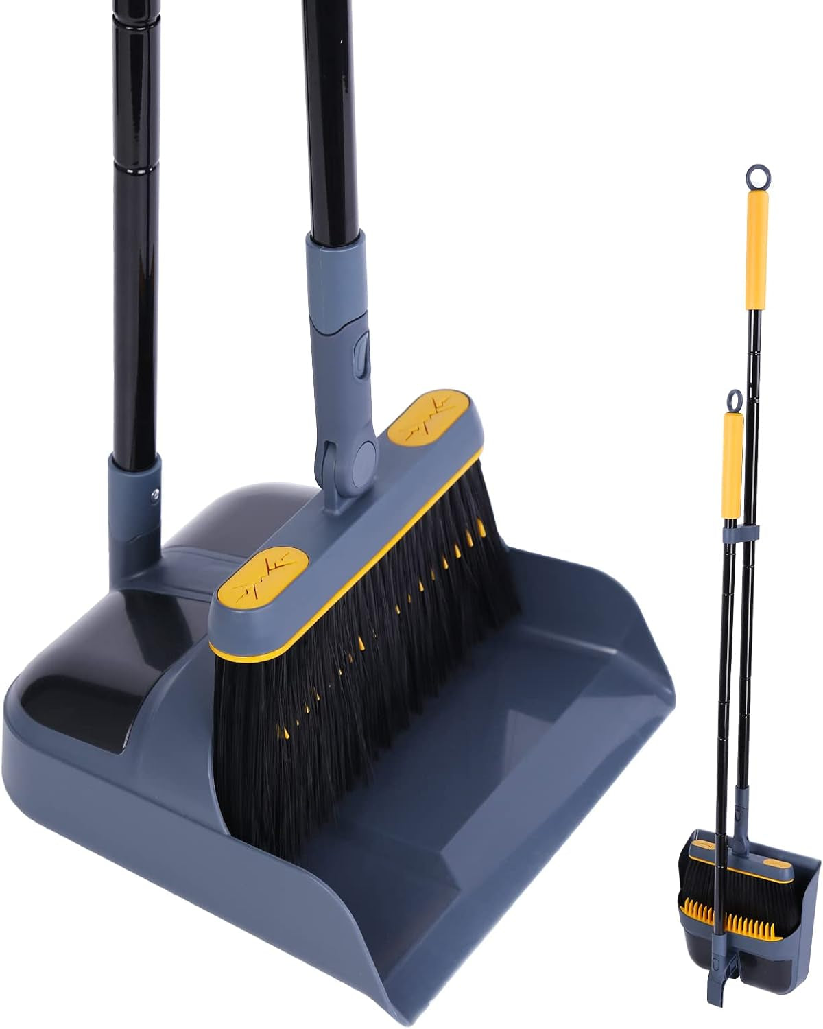 JEHONN Dustpan and Brush Set Long Handled, Tall 180 Degree Rotating Sweeping Brush, Household Dust Pan with Comb Teeth for Indoor Outdoor Garden Home Room Kitchen Office Lobby