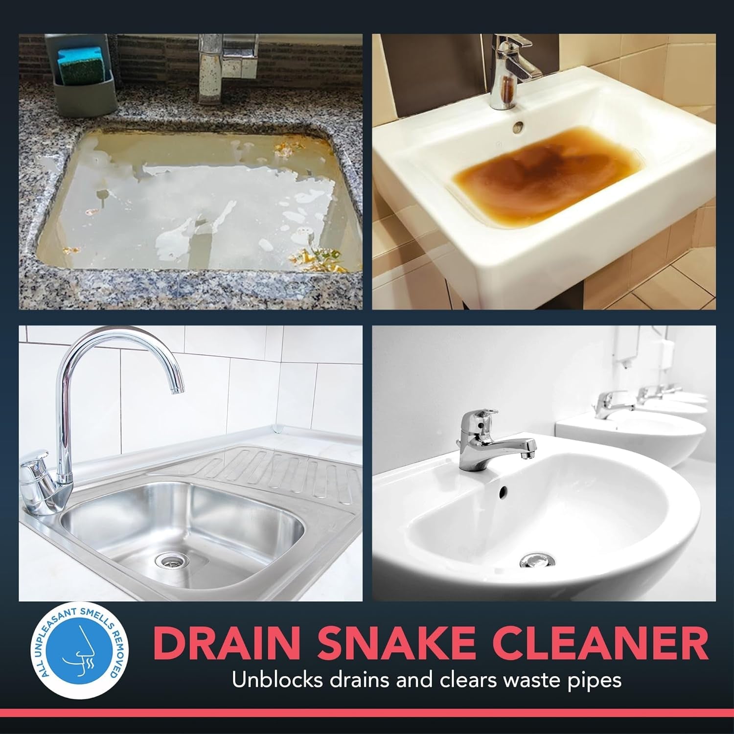 SOL 2Pk Drain Snake Kitchen and Shower Unblocker - 100Cm Kitchen Sink Unblocker Tool, Plumbing Snake for Drain Cleaning, Shower & Sink Drain Auger, Drain Unblocking Brush for Kitchen & Bathroom Pipes