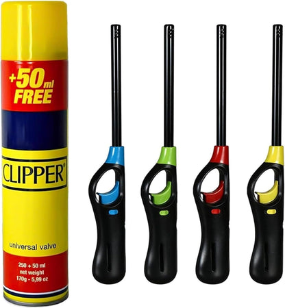 ANGIX 1 X Clipper Gas 300Ml + 1 Refillable BBQ Lighter, Universal Refill Fluid for Lighters, BBQ, Camping and Cooking - Reliable & Safe Fuel Solution (Complete Set Packed in Box)