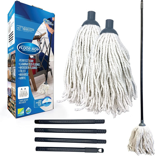 Cotton Floor Mops Mop System with Super Absorbent Cotton Mop Head, 110Cm Metal Mop Handle and Extra Mop Head Refill Effective Cleaning Mop for Home, Office and Commercial Use