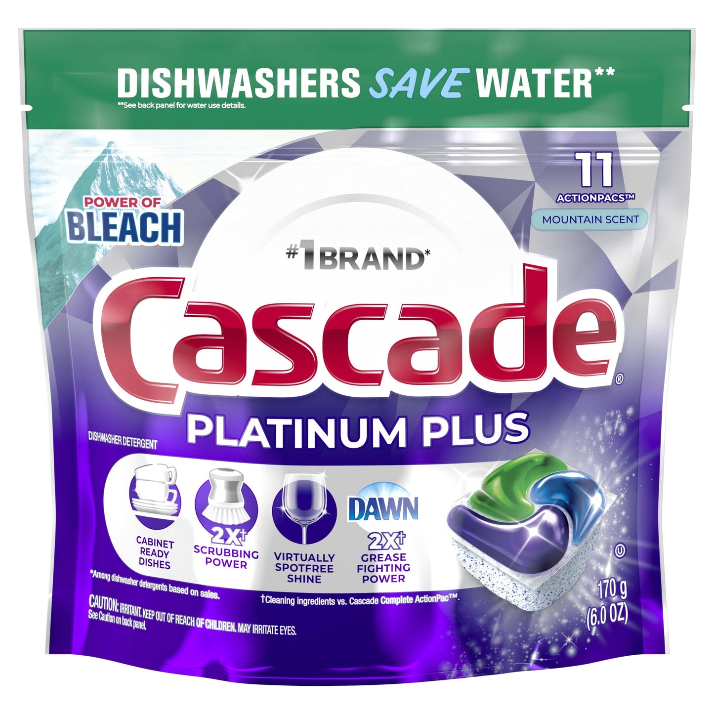 Cascade Platinum plus Dishwasher Detergent Action Pacs, Fresh Mountain Scent, 11 Count