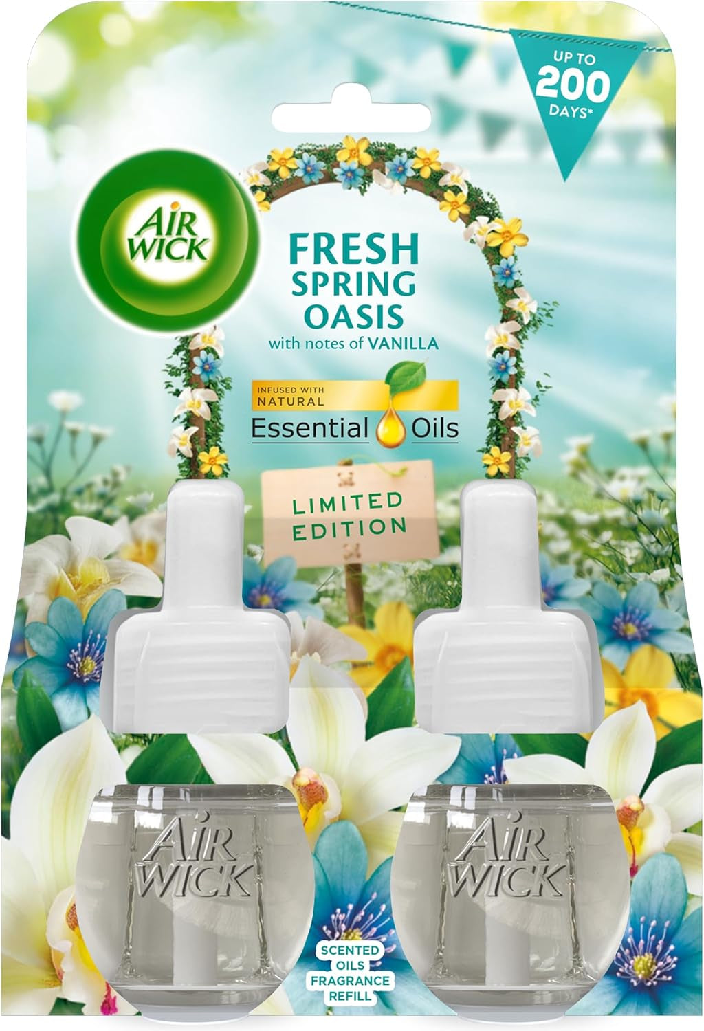 Air Wick Plug in Diffuser Twin Refill, Fresh Spring Oasis, Pack 2 X 19Ml, Long Lasting Fragrance, Lasts up to 200 Days, Plug in Air Freshener