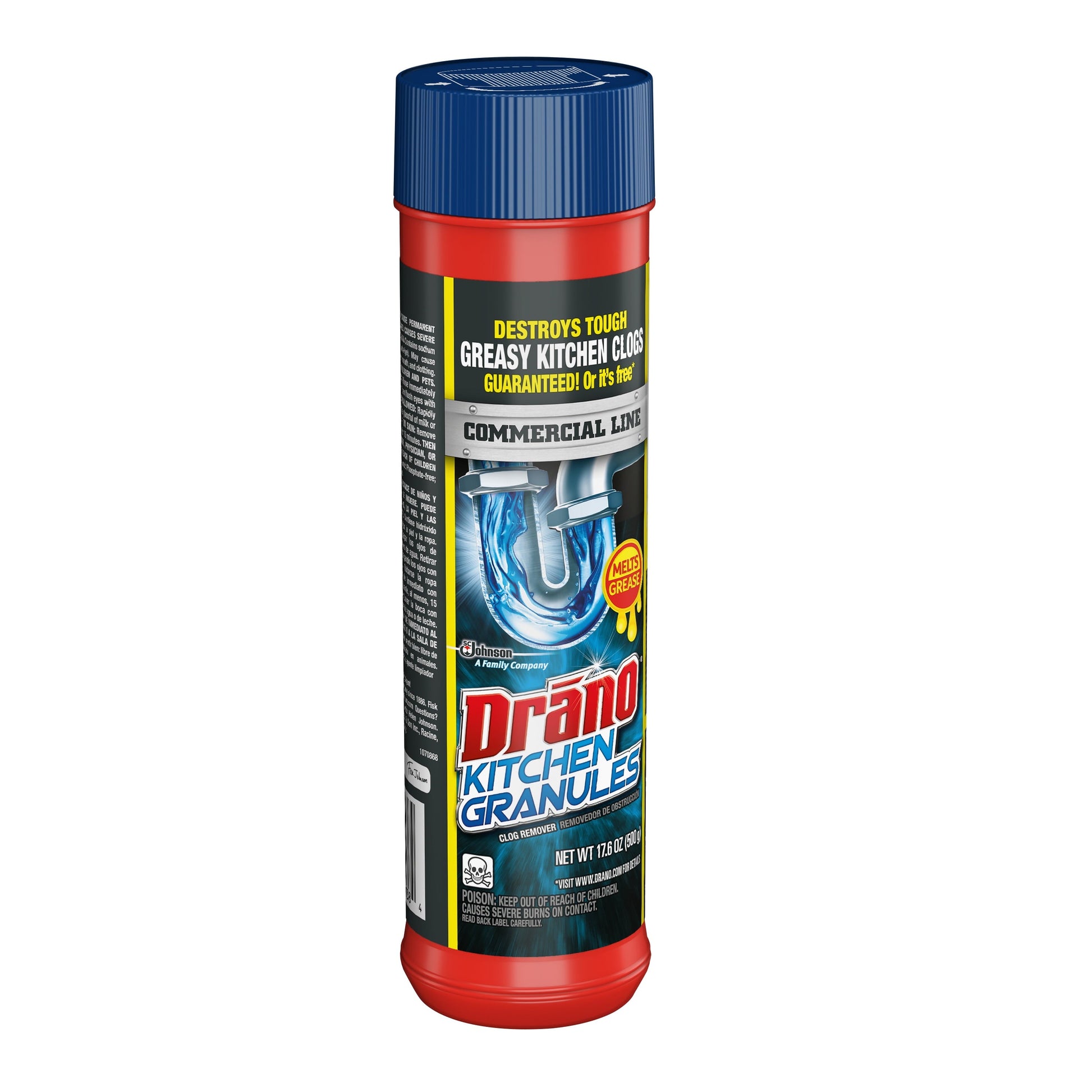 Drano Kitchen Granules Sink Clog Remover, Commercial Line, 17.6 Oz, Household Cleaner