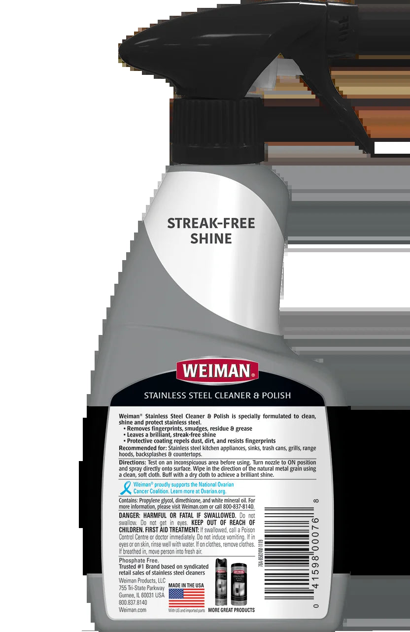 Weiman Stainless Steel Cleaner & Polish Trigger Spray, 12 Fl Oz