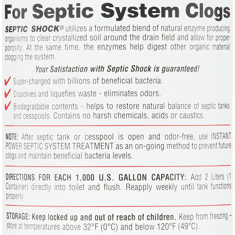 Instant Power Septic Shock, 67.6 Fl Oz (2 Liter), Super Charged for Clogged Septic System