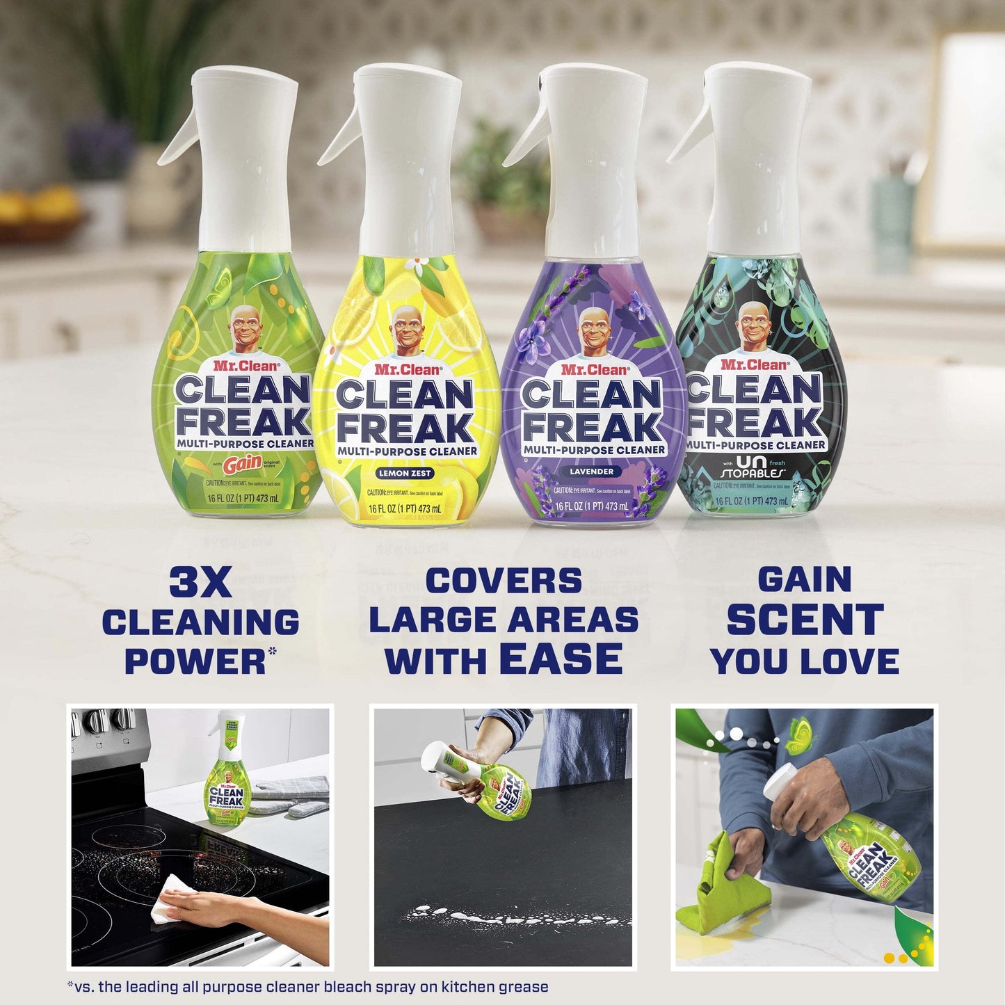 Mr. Clean Clean Freak All Purpose Cleaner Spray, Multi-Surface Cleaning, Gain, 16 Fl Oz